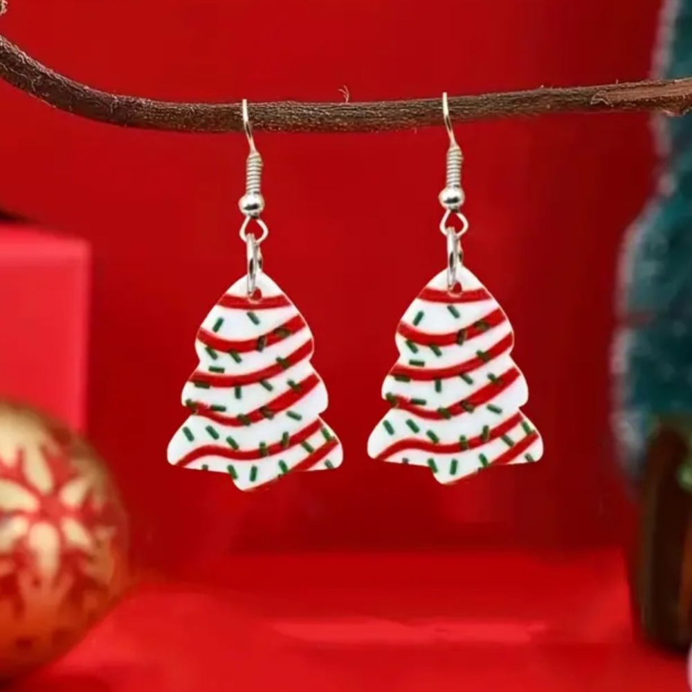 ๐ Christmas tree cake, dingle earrings - Picture 3 of 4